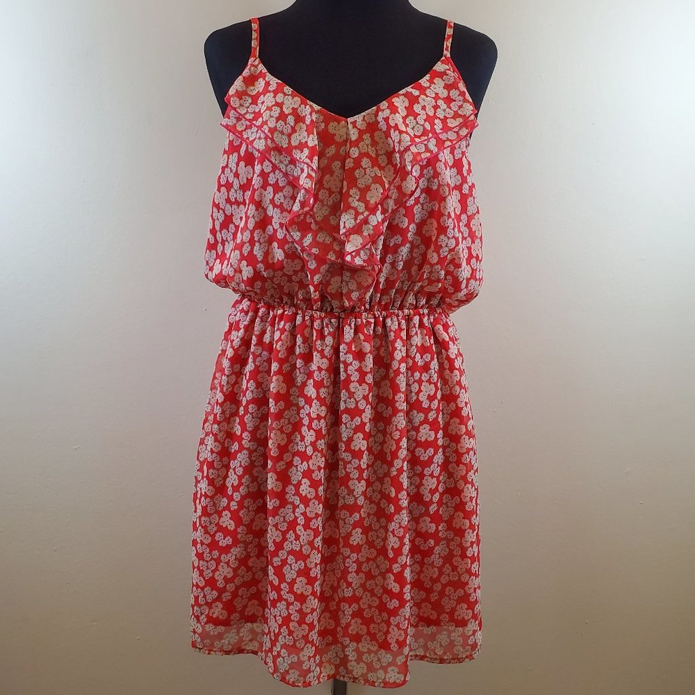 Maitai Coral Floral Ruffle Dress